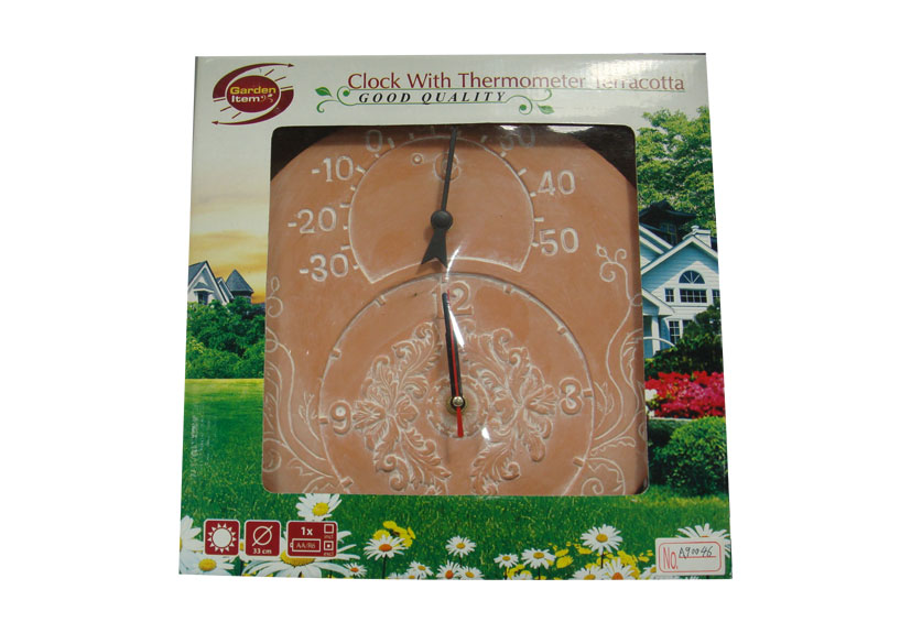 Terracotta Clock With Thermometer