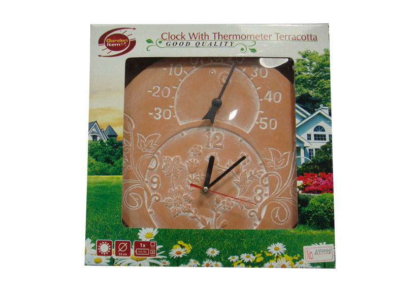 Terracotta Clock With Thermometer