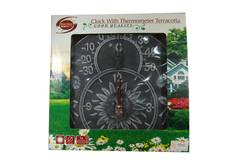 Terracotta Clock With Thermometer