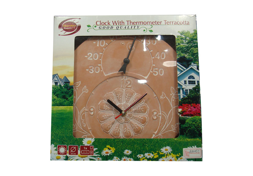 Terracotta Clock With Thermometer