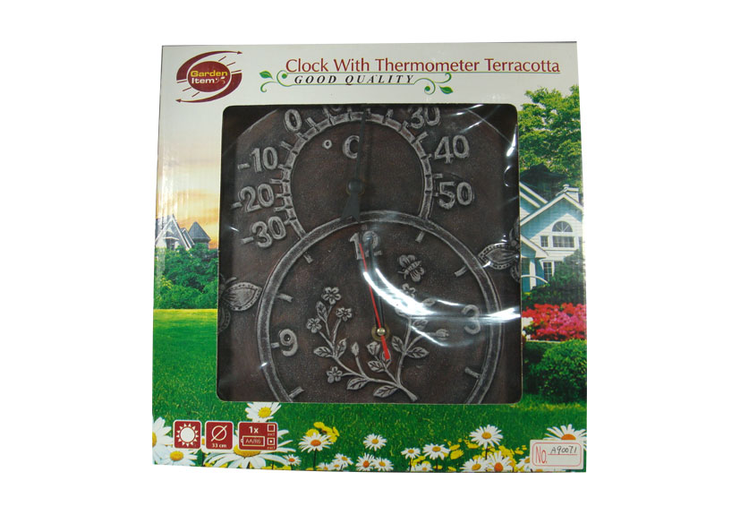 Terracotta Clock With Thermometer