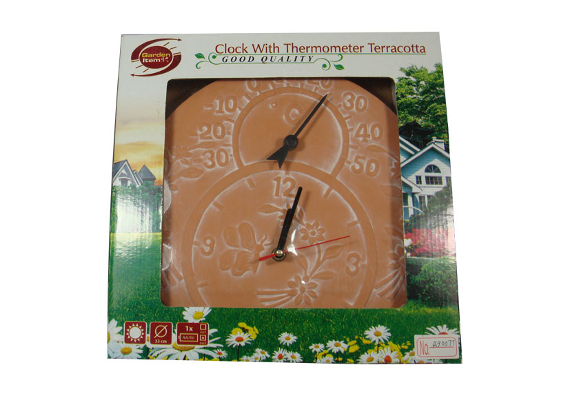 Terracotta Clock With Thermometer