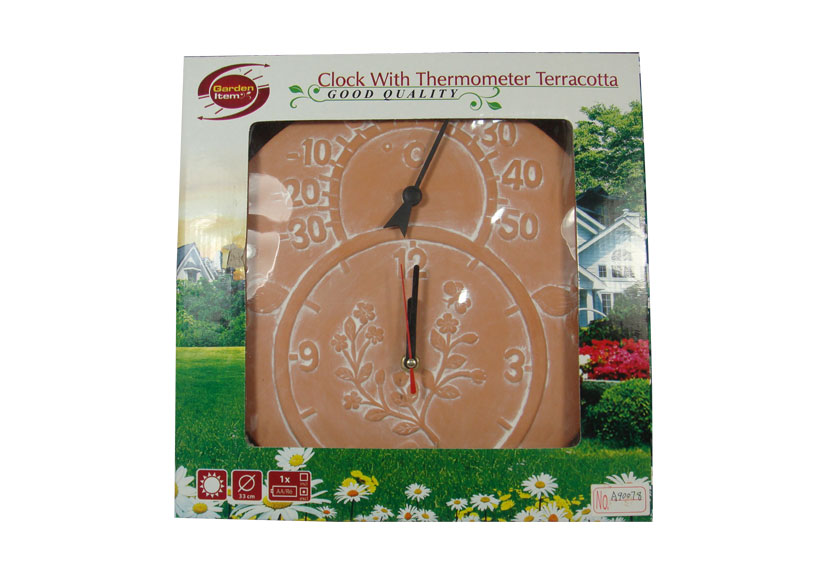 Terracotta Clock With Thermometer