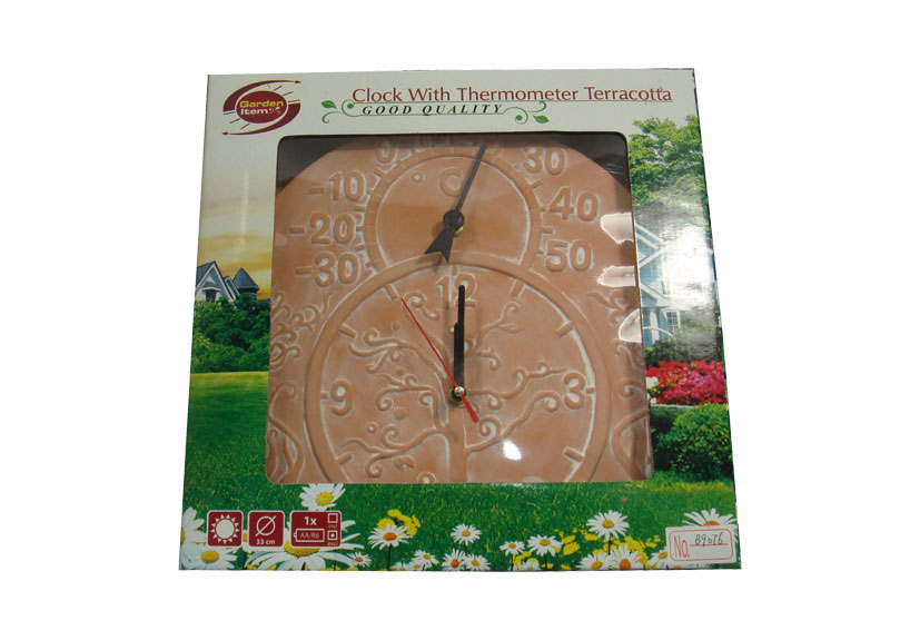 Terracotta Clock With Thermometer