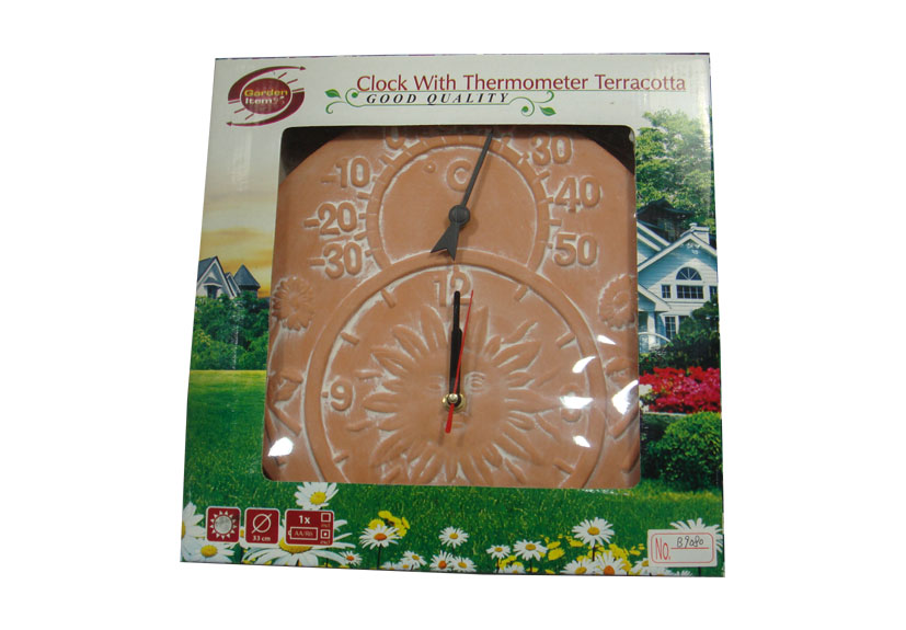 Terracotta Clock With Thermometer