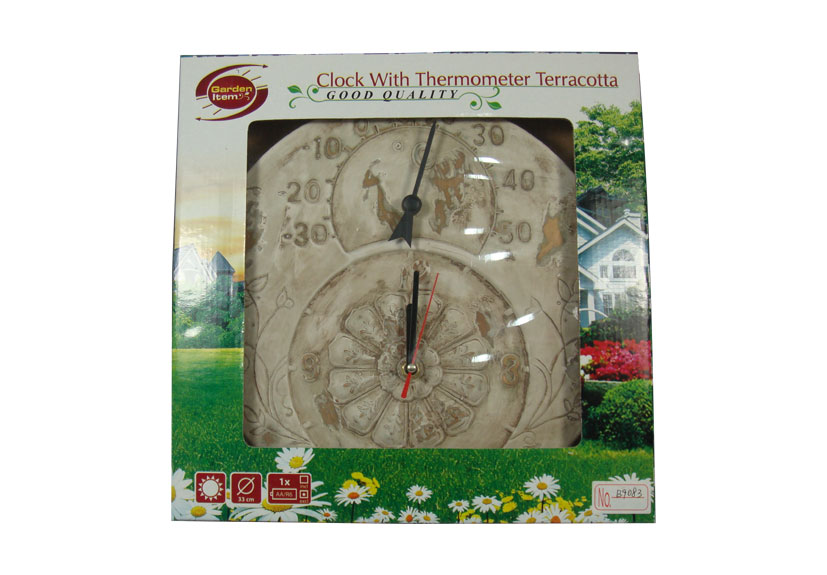 Terracotta Clock With Thermometer