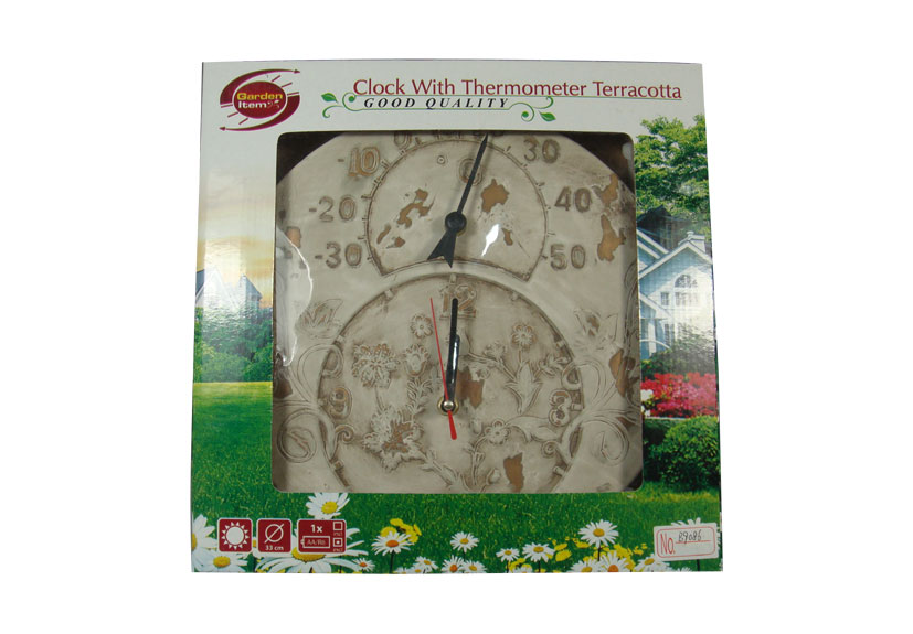 Terracotta Clock With Thermometer