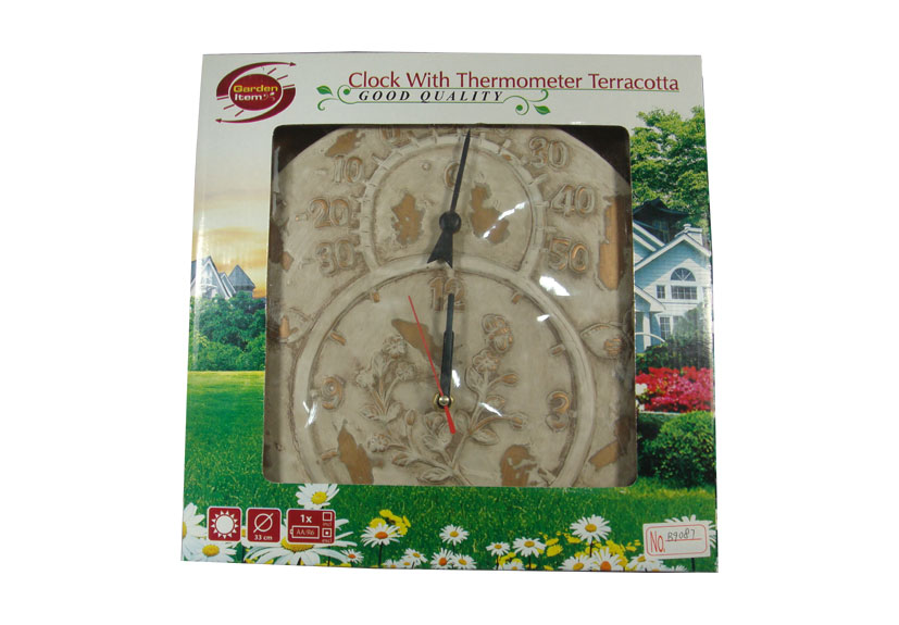 Terracotta Clock With Thermometer